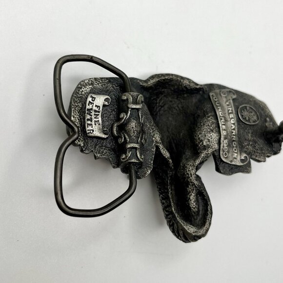 Vintage 80s Elephant Pewter Belt Buckle Vinegarroon Foundries Safari Wildlife - Picture 5 of 5